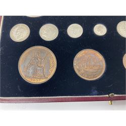 King George VI 1937 specimen coin set, fifteen coins from farthing to crown including Maundy money, in the original case