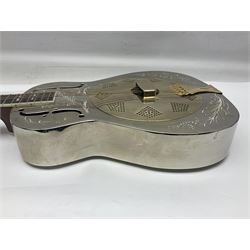 Ozark Dobro chromium plated on brass National style resonator guitar with foliate engraving L98cm; in Ritter soft carrying case