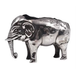 Edwardian silver novelty pin cushion, modelled as an elephant with cushioned back, hallmarked Birmingham 1906, maker's mark indistinct, H3.2cm, approximate total weight 0.46 ozt (14.1 grams)