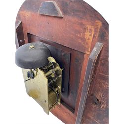 Joseph Critchley of Liverpool -  early 19th century twin fusee 8-day rosewood and mother of pearl inlaid drop-dial wall clock c1820, inlaid circular wooden dial surround with carved ears representing grapes and vine leaves, glazed box with a scroll carved surround, curved base and pendulum adjustment door, 14” painted dial with Roman numerals, minute track, and pierced steel hands within a cast brass bezel and flat glass, dial pinned to a four pillar chain driven fusee movement striking the hours on a bell. With pendulum and key.