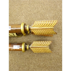  Three medium wood and gilt circular curtain poles with arrow finials, each with brass fittings and fourteen rings, L180cm  