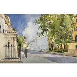 Caroline M Ediss (British early 20th century): Belgravia 'The Entrance to Belgrave Square', watercolour signed and dated 1956, titled verso 32cm x 49cm (unframed)