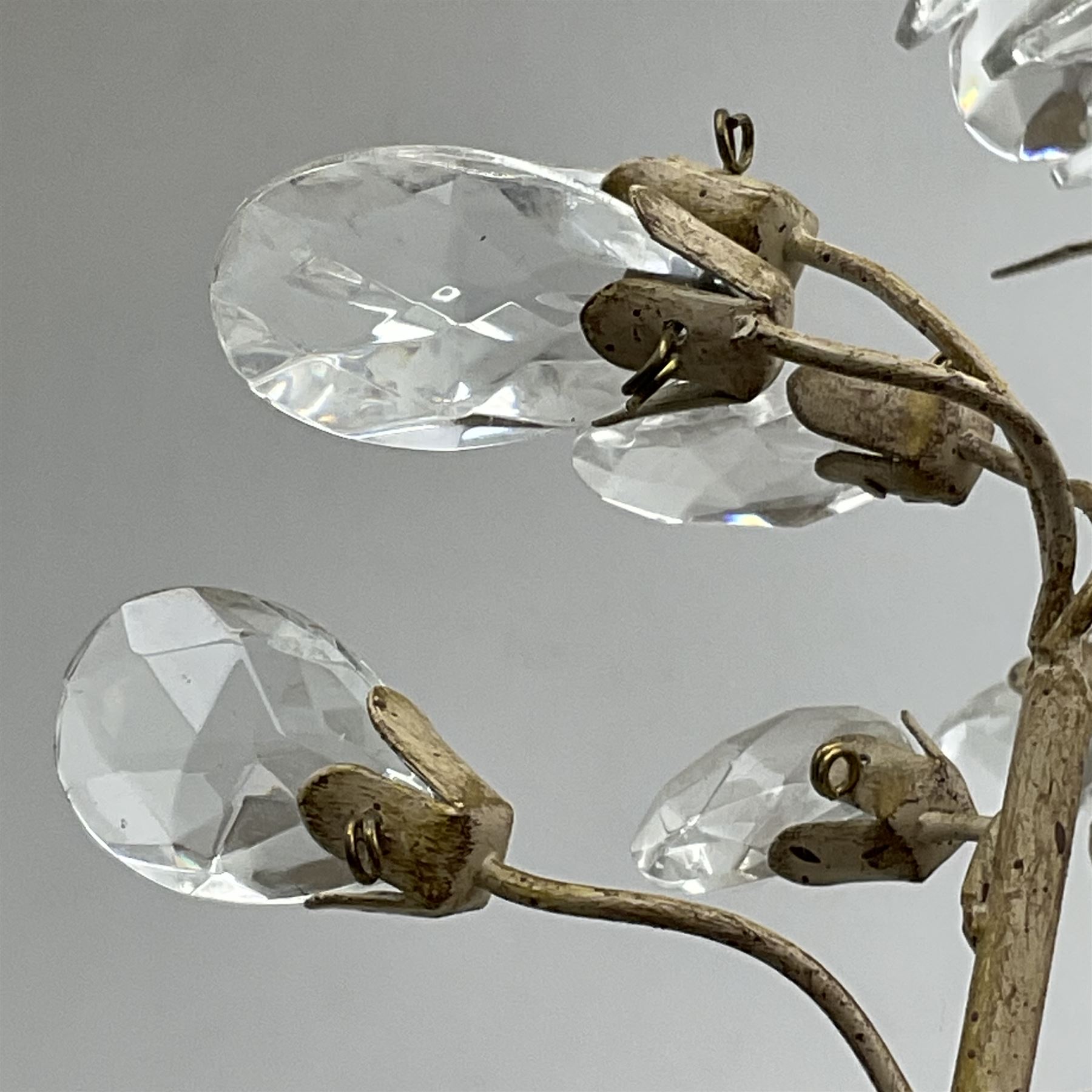Laura Ashley - eight branch metal chandelier, decorated with trailing leafy branches and glass pendants, in ochre paint finish - ex-display/bankruptcy stock 