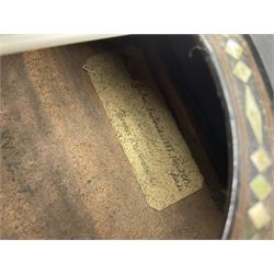 19th century Continental parlour guitar for restoration or display, with maple back and sides,  spruce top, scalloped neck and bone pegs; bears inset plaque to head 'Lapaix Paris 1830' and 'John Eastwood Teacher of the Guitar' paper label with manuscript note 'Fine Old Guitar Restored 1888 by JCB Leeds' L92cm