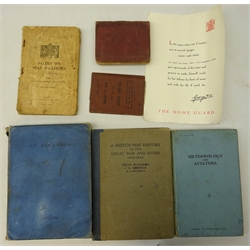  Soldiers Pay Book for Saul Yaffin, Cavalry Training Book 1915, Notes on Map Reading 1929, Air Navigation 1941, Meteorology for Aviators 1947, Home Guard Service Certificate for Herbert James Herman June 1942 - Dec. 1944 etc, (7)  