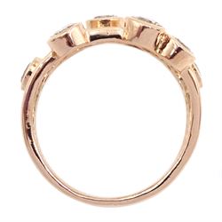 Rose gold nine stone round brilliant diamond contemporary design ring, stamped 9K, total diamond weight 1.35 carat