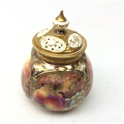  Royal Worcester pot pourri vase and cover hand-painted with fruit by Christopher Hughes, shape no. 175 H12cm   