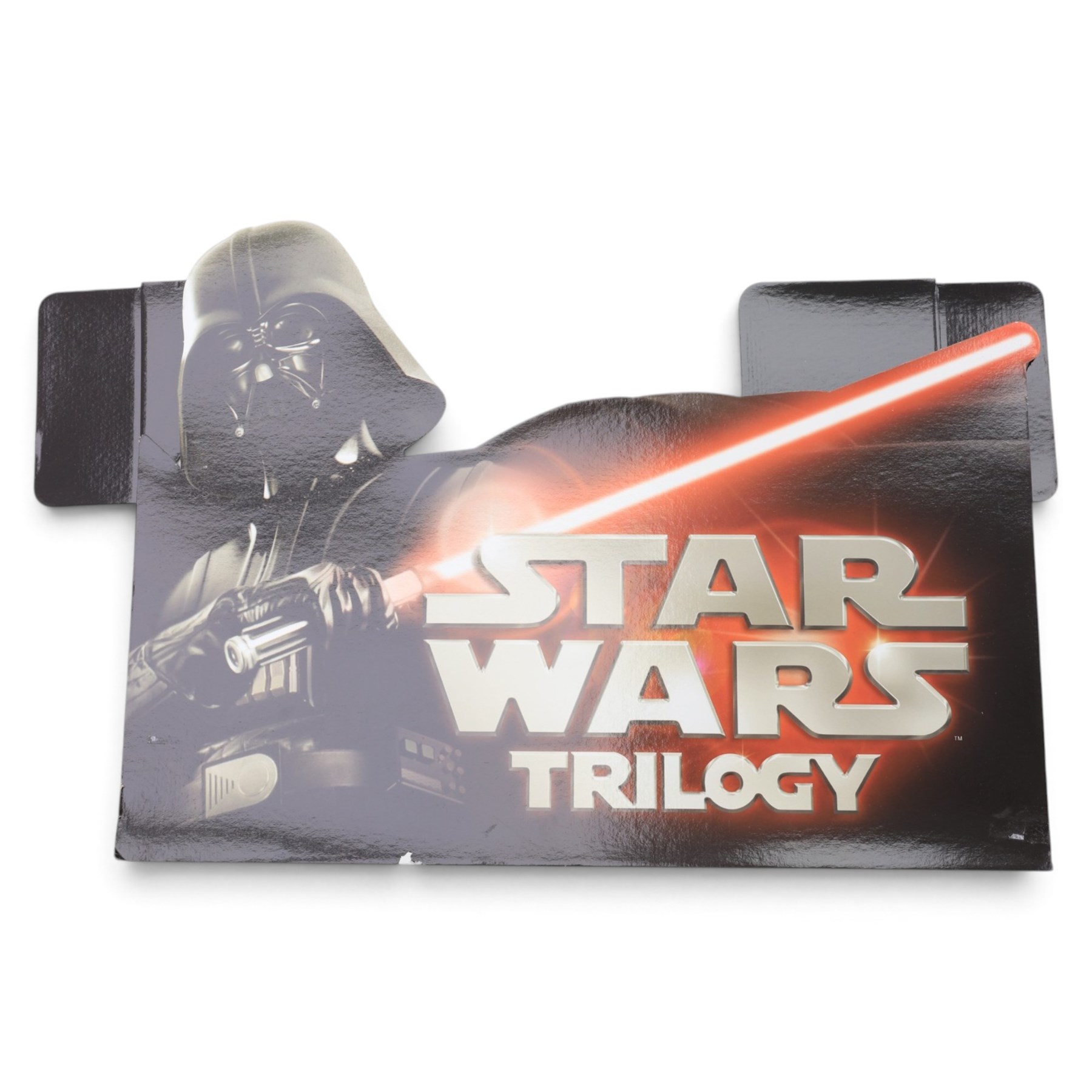 Star Wars cardboard advertising signs and a collection of posters, including life-size cardboard cut of Kylo-Ren, Star Wars Trilogy DVD display stand, etc