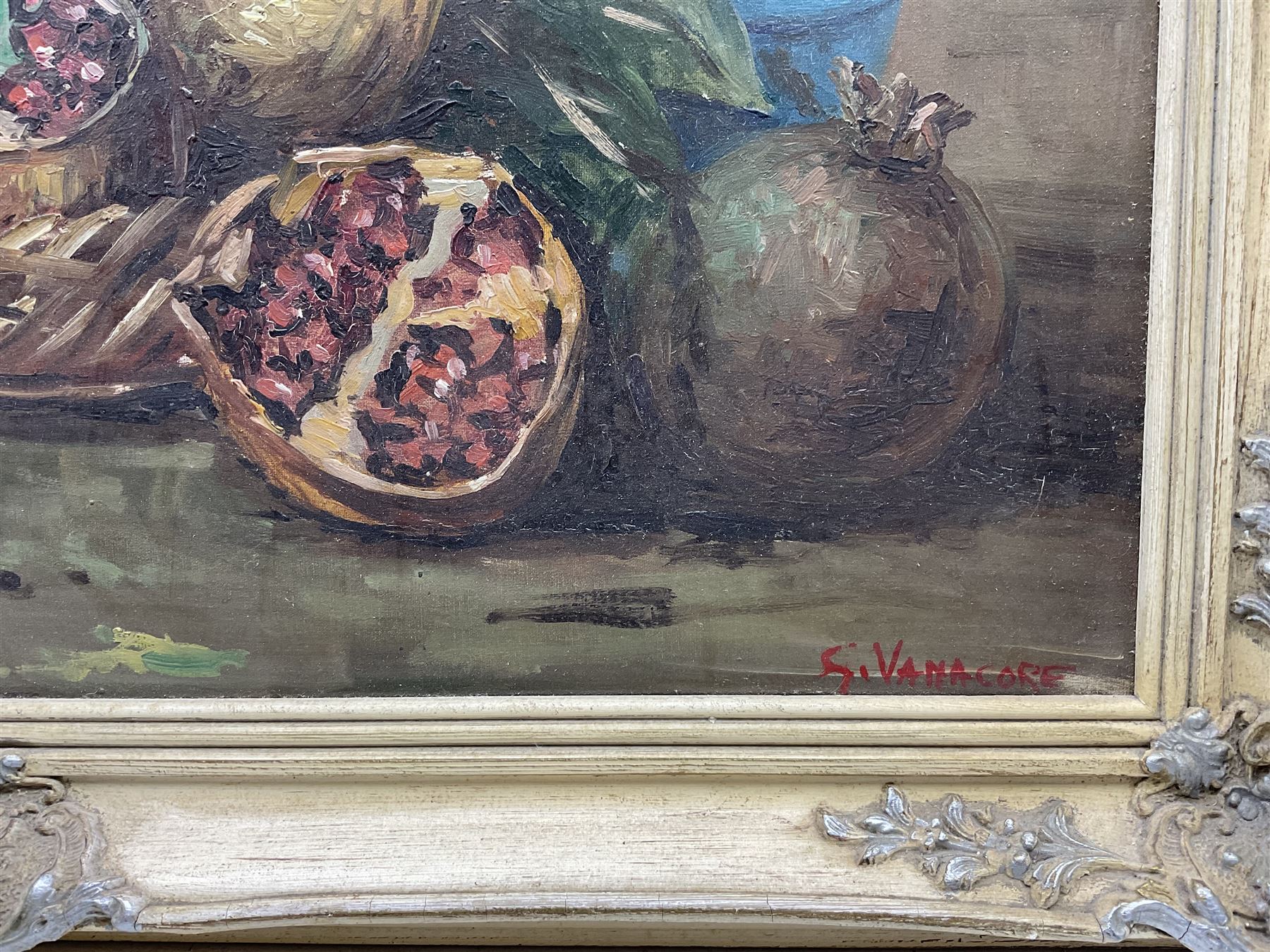 S Vanacore (Continental 20th Century): Still Life of Fruit and Blossom, oil on canvas signed 47cm x 68cm 