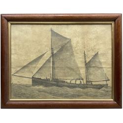 Edward J Frost (British 19th Century): Portrait of 'Lowestoft' Trawler LT942, pencil sketc...