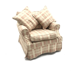  Modern armchair upholstered in a chequered fabric, W90cm