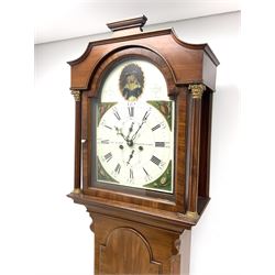 19th century inlaid mahogany longcase clock, painted enamel dial, signed Chas Liddell, Stockton-on-Tees