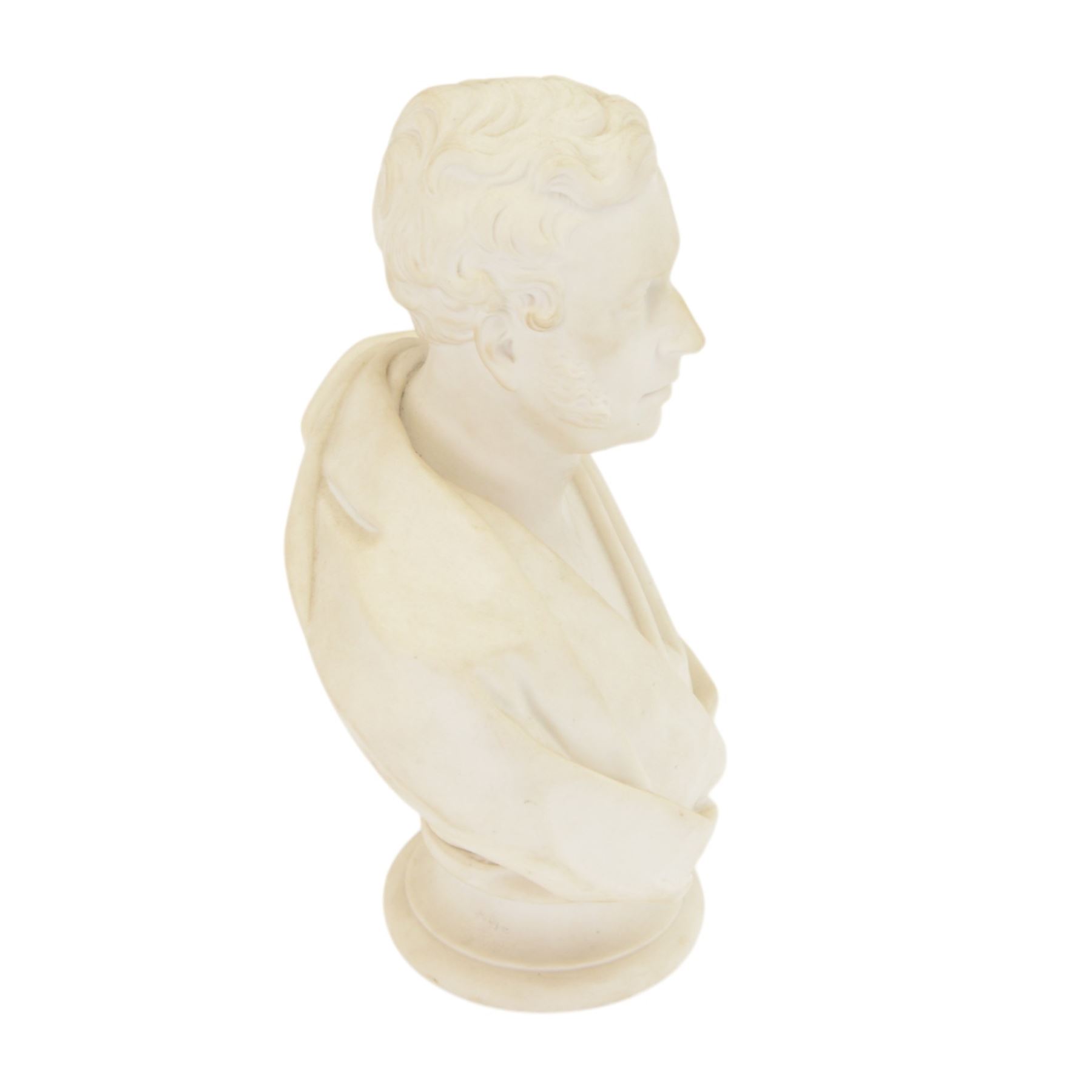Two Parian busts, the first example of G.P. Bidder, marked W.Wyon to the back, the other of Professor John Wilson, H30cm