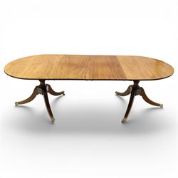 Acornman - mahogany twin pillar extending dining table, strongly grained top with inlaid e...