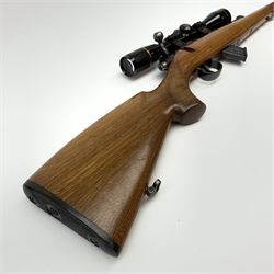 BRNO Model 2-E bolt action .22 rim fire rifle with ten-shot magazine and Nikko Stirling 6x scope, barrel threaded for sound moderator, No.365681, L109cm overall FIREARMS LICENCE OR RFD ONLY. MODERATOR AVAILABLE TO APPROPRIATE LICENCE HOLDERS.