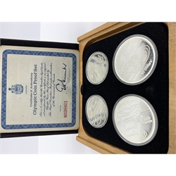 Canada 1972 Olympics sterling silver proof four coin set, cased with certificate and outer box