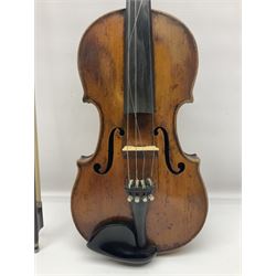 Late 19th century French trade violin with 35.5cm one-piece maple back and ribs and spruce top L59cm overall; in carrying case with bow