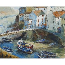 Ann Thorpe (British Contemporary): 'Moorings at Staithes Beck', acrylic on board signed, titled and dated 2003 verso 19cm x 24cm