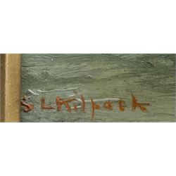 Sarah Louisa Kilpack (British 1839-1909): Fishing Boats on the Shoreline and at Sea, pair oils on artist's board signed 14cm x 22cm (2)