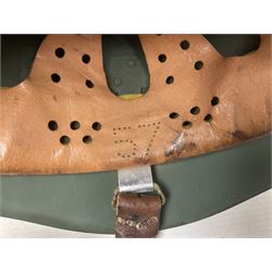 1960s Italian parachutist helmet with liner; camouflage paintwork with parachutist crest to the front