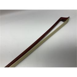Nickel mounted pernambuco violin bow stamped R. Paesold L73.5cm