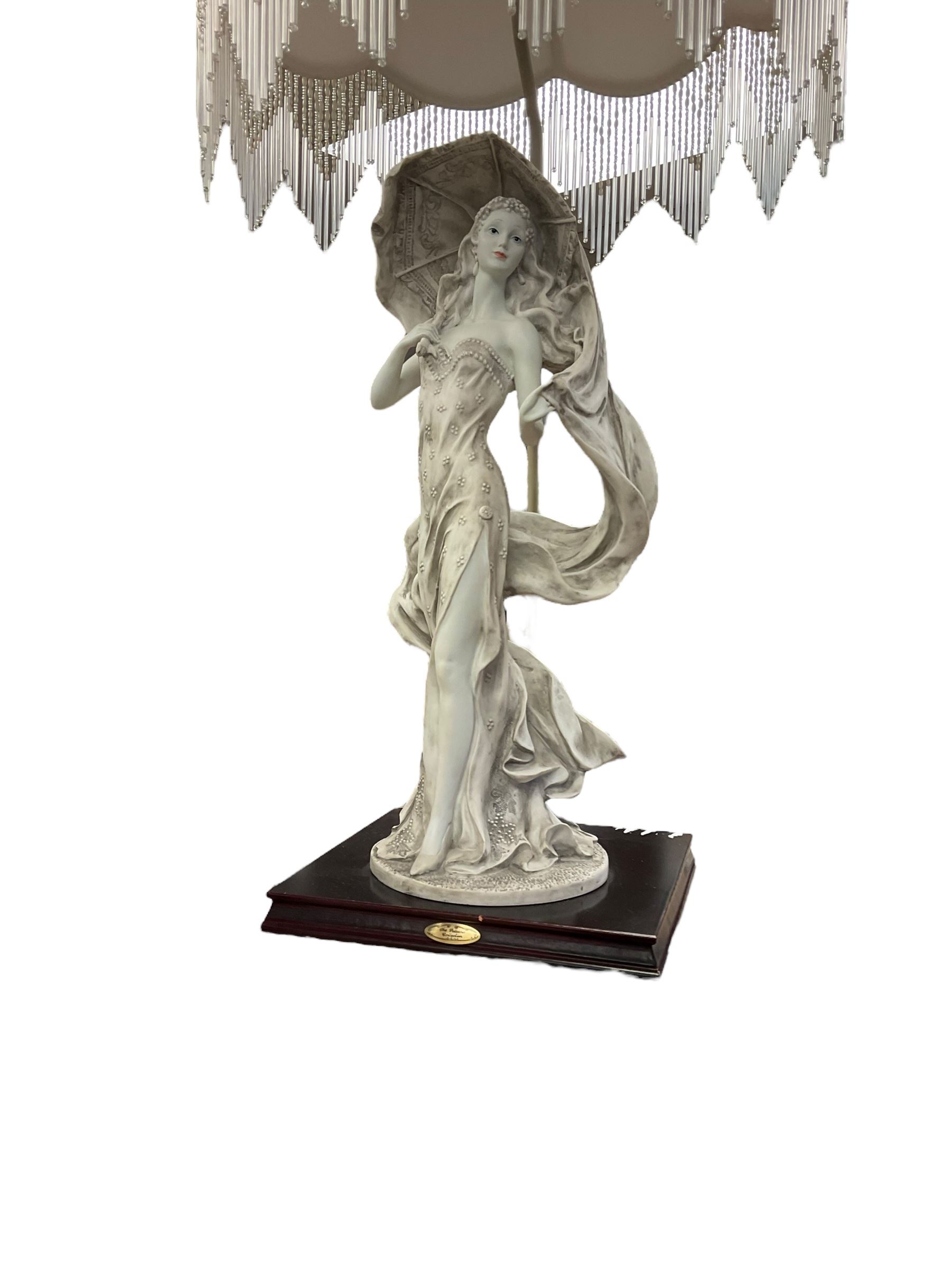 Figural lamp from 'The Juliana Collection', with cream shade, H85cm, together with a lamp with mottled glass shade 