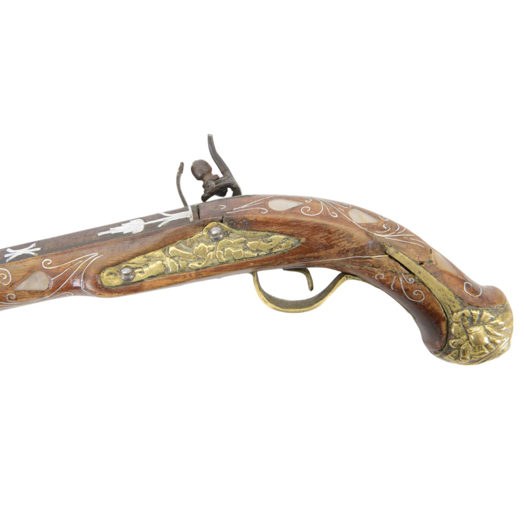 Flint lock pistol inlaid with mother of pearl and silver inlay 