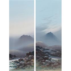Frank Holme (British early 20th century): Misty Moorland Landscapes, pair gouaches signed 34cm x 12cm (2)
