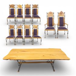 Paul Hodgkiss Designs of Glasgow - contemporary shaped elm dining table with wrought iron ...