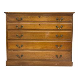 20th century mahogany plan chest, moulded rectangular top over five graduating drawers, on moulded plinth base