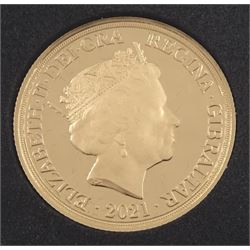 Queen Elizabeth II Gibraltar 2021 'Strength & Stay' gold double sovereign coin, cased with certificate