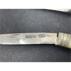 Two silver fruit knives with mother of pearl handles, hallmarked, mother of pearl tokens and similar items 