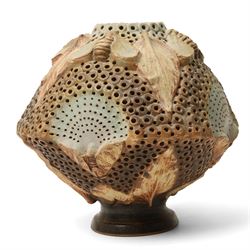 Bernard Rooke (1938-) - Stoneware table lamp modelled as a honeycomb with bees H31cm purchased from The Mill Gallery, Swilland, Ipswich