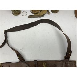 British Army Sam Brown leather belt with Turkish markings; New Zealand Land Forces officer's commission certificate dated 1919; WWII small pair of trench art brass helmet shaped scuttles; and other items