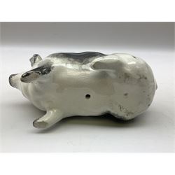 Early 20th century Wemyss seated pig, in black and white colouring, impressed mark beneath