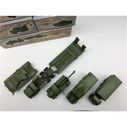 Dinky - Supertoys Thorneycroft Mighty Antar Tank Transporter No.660; Centurion Tank No.651; Recovery Tractor No.661; 10-ton Army Truck No.622 and Medium Artillery Tractor No.689, all boxed