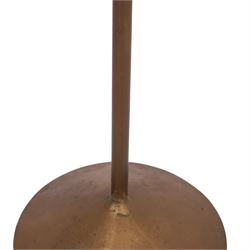 Early 20th century brass table uplight lamp with etched glass shade with fluted rim, H76cm