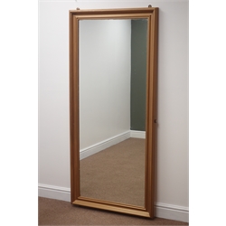  Large rectangular oak framed mirror, 76cm x 170cm  