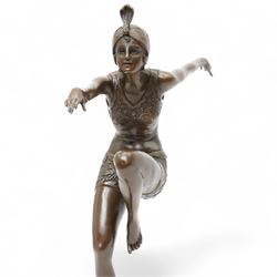 Art deco style bronze figure of a dancer, on socle base, with foundry mark, H39cm