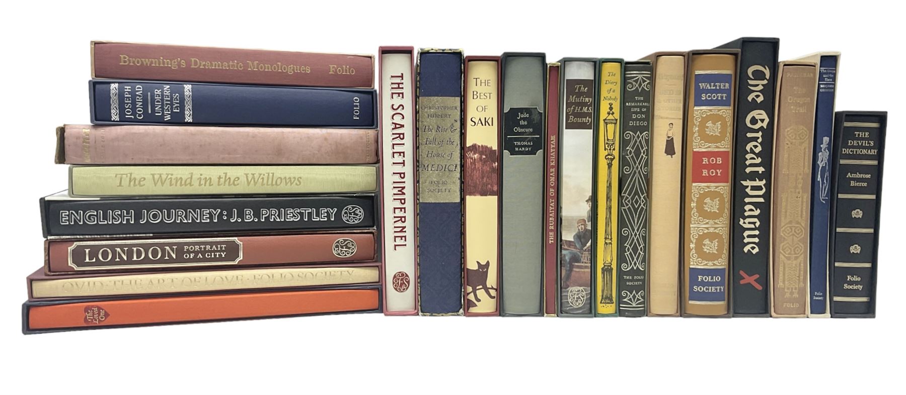 Folio Society; twenty two volumes, to include Wind in the Willows, The Scarlet Pimpernel, The Diary of Nobody, Jude the Obscure, The Great Plague etc 