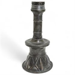 Pair of Ottoman leaded copper bell based candlesticks, H30cm