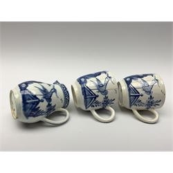 Two 18th century Bow coffee cups, together with a sparrow beak jug, circa1754, each decorated with bird, fence and rockwork, cups H6.5cm, jug H7.5cm