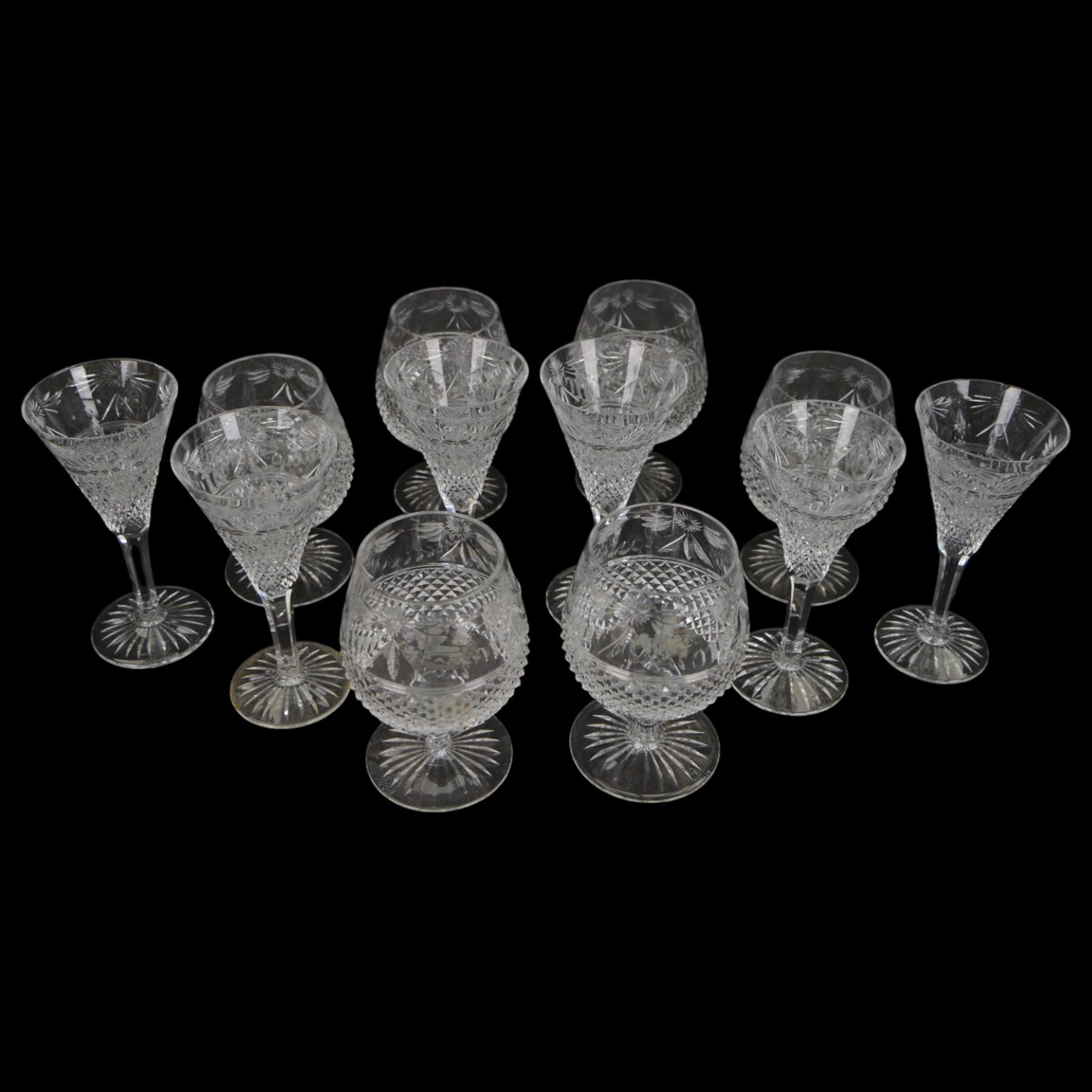 Set of six Stuart Crystal Beaconsfield pattern brandy glasses and set of six sherry glasses