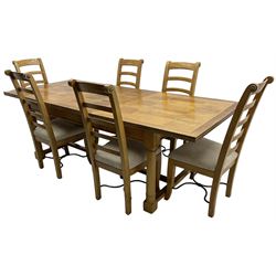 Barker & Stonehouse - rectangular flagstone dining table and a set of six ladder back dining chairs 