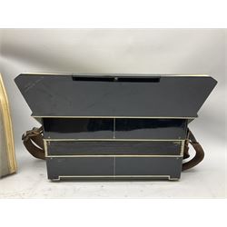 Scandalli Vibrante Three piano accordion in Art Deco black and white case with jewelled decoration, twenty-four keys and one-hundred and twenty buttons; inscribed '5700 Camerano Italia'; serial no.3414 L54cm; in carrying case with strap