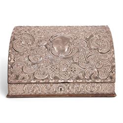 Victorian silver mounted leather stationary box, embossed with floral and scrolling decora...