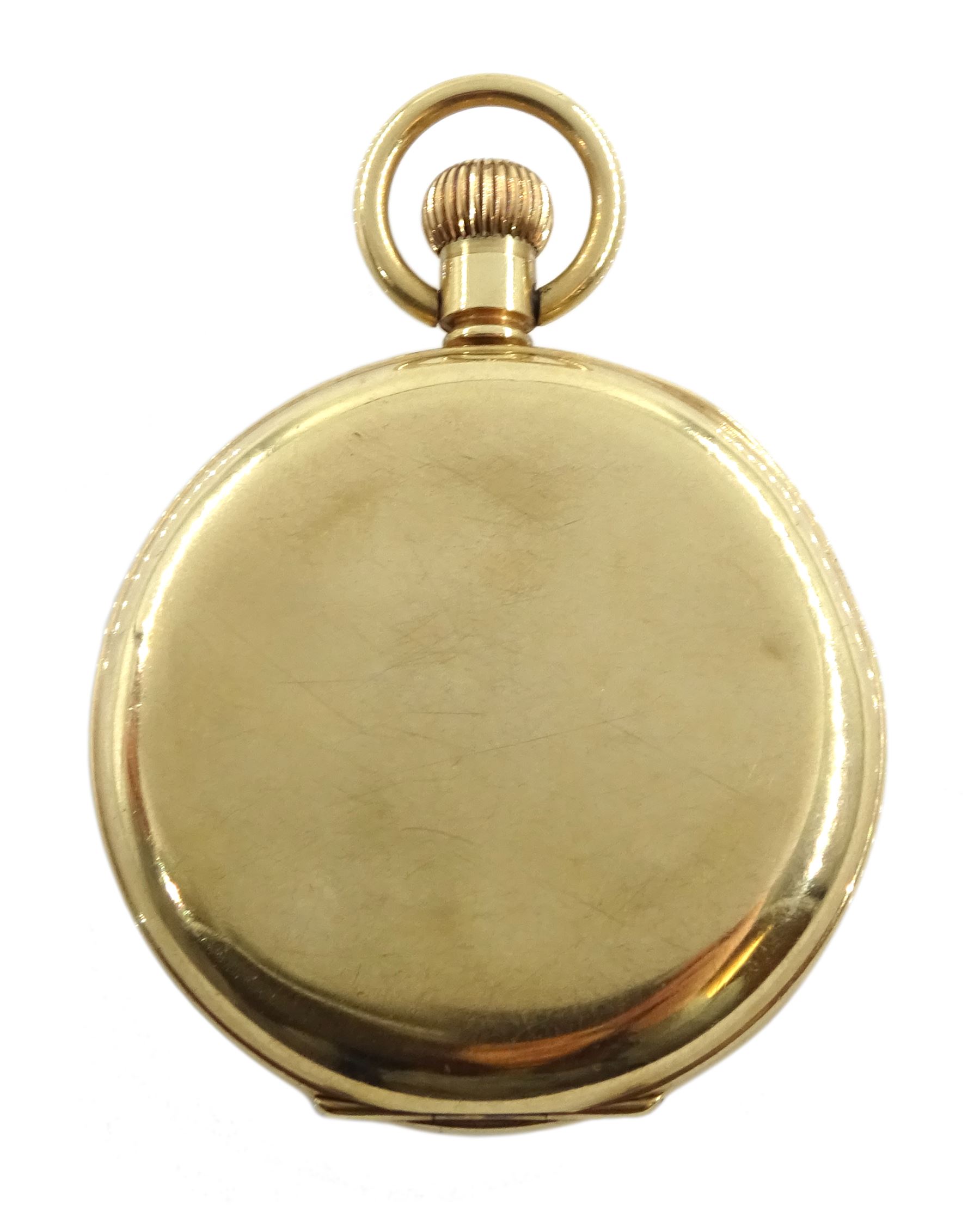9ct gold open face Swiss lever, 15 jewels keyless pocket watch by J W Benson, London, white enamel dial with Roman numerals and subsidiary seconds dial, London 1936