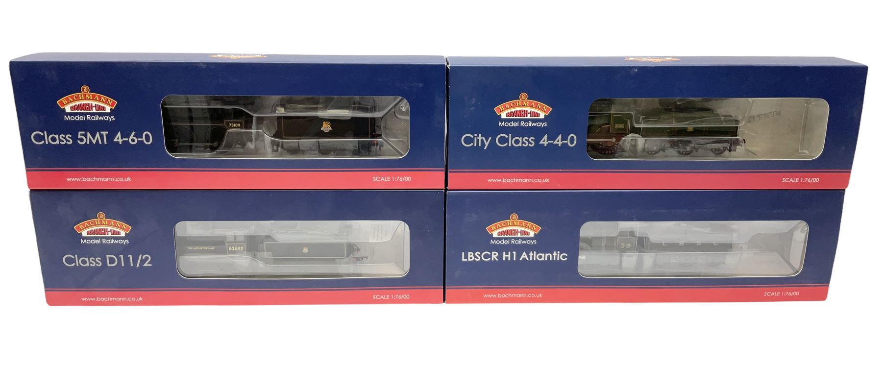 Bachmann Branch-Line '00' gauge - Class 5MT locomotive no.  73109, City Class 'City of London' locomotive no. 3439, Class 39 'La France' locomotive and Class D11 'The Lady of the Lake' no. 62690, all DCC ready (4)