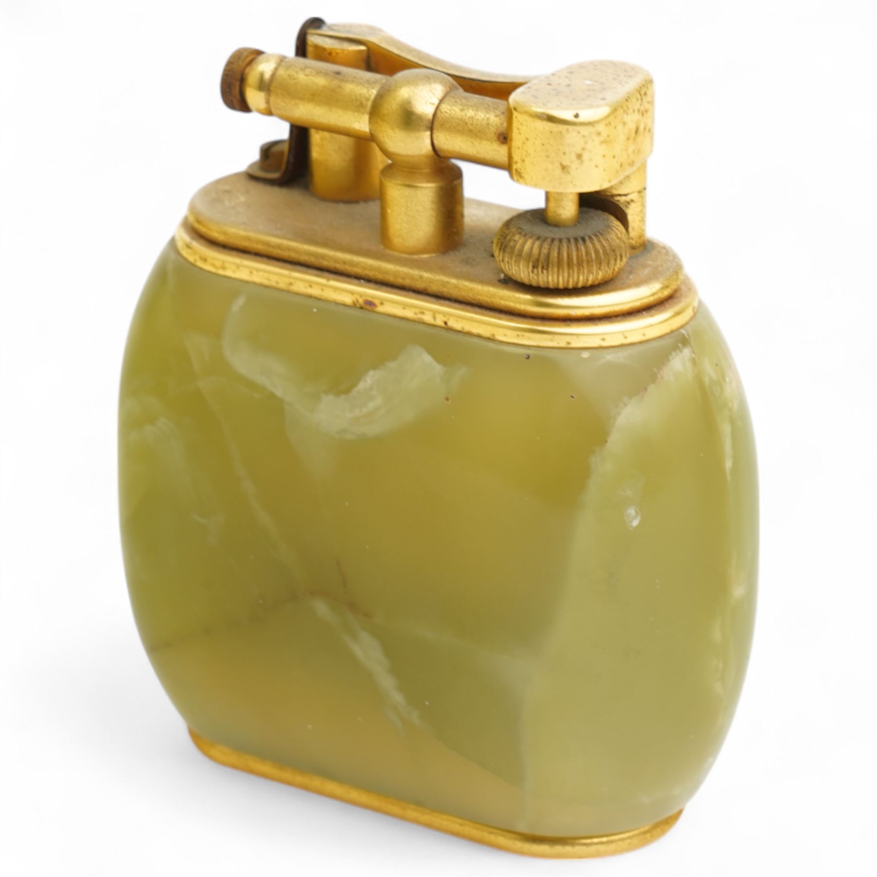Dunhill gilt metal and onyx table lighter, H7.6cm 
