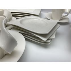 Villeroy & Boch New Wave pattern dinner and tea service for five people, comprising square dinner plates, rectangular dinner plates, pasta bowls, cereal bowls, coffee cups and saucers, side plates and dessert plates, all with printed mark beneath